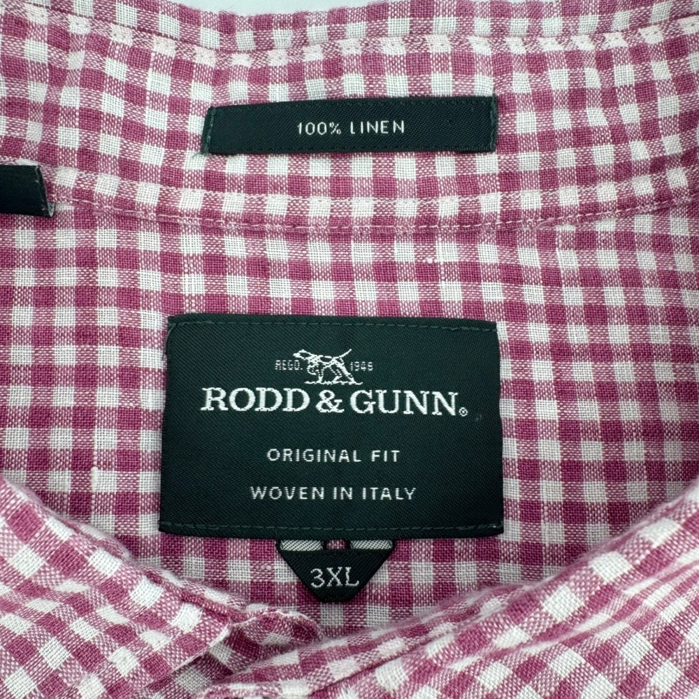 Rodd & Gunn Button Up Shirt Mens 3XL Pink Gingham 100%‎ Linen Italian Fabric - Picture 5 of 12